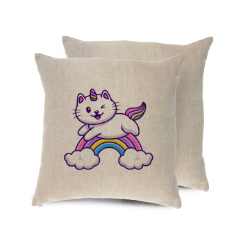 Cute cat unicorn, Μαξιλάρι καναπέ ΛΙΝΟ 40x40cm περιέχεται το  γέμισμα