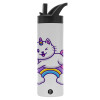 Metallic thermos bottle with straw & handle, stainless steel (Stainless steel 304), double-walled, 600ml.