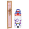 Easter Set, Children's thermal stainless steel water bottle with safety straw, pink/purple (350ml) & Easter scented flat candle (30cm) (PINK)