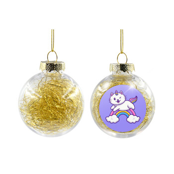 Cute cat unicorn, Transparent Christmas tree ball ornament with gold filling 8cm