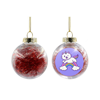 Cute cat unicorn, Transparent Christmas tree ball ornament with red filling 8cm