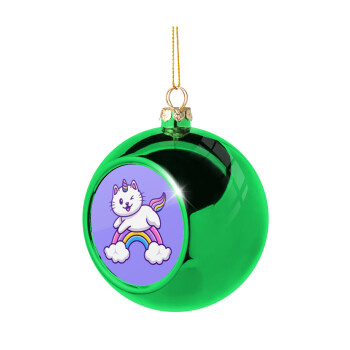 Cute cat unicorn, Green Christmas tree ornament ball 8cm