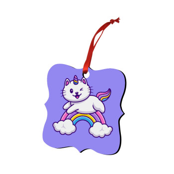 Cute cat unicorn, Christmas ornament polygon wooden 7.5cm