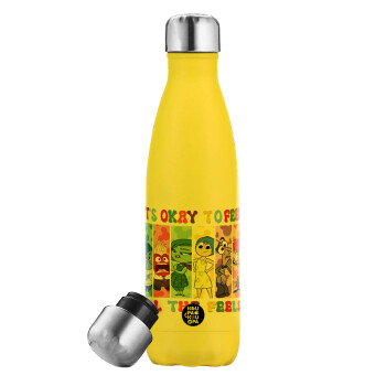 Inside Out It's Okay To Feel All The Feels , Yellow Stainless Steel Metallic Thermos, double-walled, 500ml