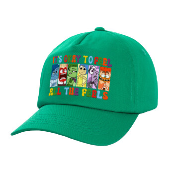 Inside Out It's Okay To Feel All The Feels , Children's Baseball Cap, 100% Cotton Twill, Green (COTTON, CHILDREN'S, UNISEX, ONE SIZE)