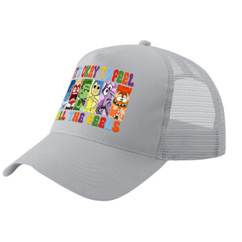 Inside Out It's Okay To Feel All The Feels , Adult Structured Trucker Hat, with Mesh, GRAY (100% COTTON, ADULT, UNISEX, ONE SIZE)