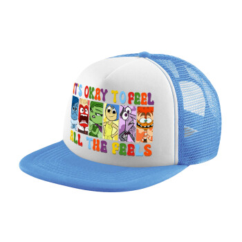 Inside Out It's Okay To Feel All The Feels , Child's Soft Trucker Hat with Blue/White Mesh (POLYESTER, CHILD, ONE SIZE)