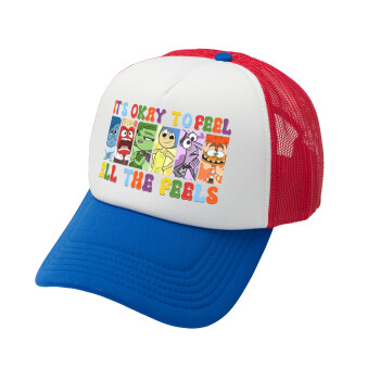 Inside Out It's Okay To Feel All The Feels , Καπέλο Ενηλίκων Soft Trucker με Δίχτυ Red/Blue/White (POLYESTER, ΕΝΗΛΙΚΩΝ, UNISEX, ONE SIZE)