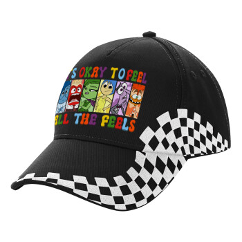 Inside Out It's Okay To Feel All The Feels , Adult Ultimate BLACK RACING Cap, (100% COTTON DRILL, ADULT, UNISEX, ONE SIZE)