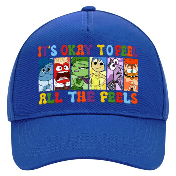 Inside Out It's Okay To Feel All The Feels , Ultimate Adult Hat BLUE, (100% COTTON DRILL, ADULT, UNISEX, ONE SIZE)