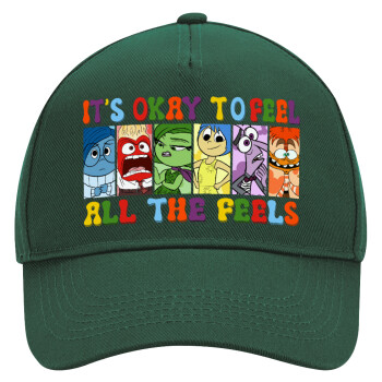 Inside Out It's Okay To Feel All The Feels , Adult Ultimate Hat GREEN, (100% COTTON DRILL, ADULT, UNISEX, ONE SIZE)