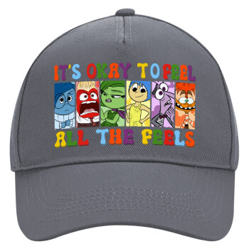 Inside Out It's Okay To Feel All The Feels , Ultimate Adult Hat Grey, (100% COTTON DRILL, ADULT, UNISEX, ONE SIZE)