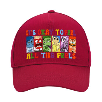 Inside Out It's Okay To Feel All The Feels , Adult Ultimate Hat RED, (100% COTTON DRILL, ADULT, UNISEX, ONE SIZE)