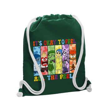 Inside Out It's Okay To Feel All The Feels , Backpack pouch GYMBAG BOTTLE GREEN, with pocket (40x48cm) & thick white cords