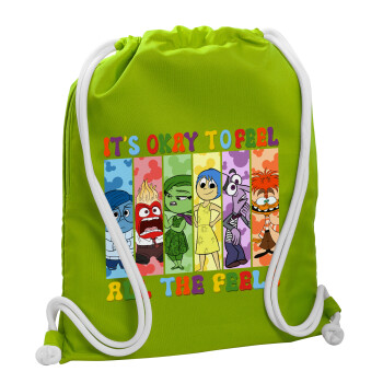 Inside Out It's Okay To Feel All The Feels , Backpack bag GYMBAG LIME GREEN, with pocket (40x48cm) & thick cords