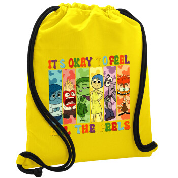 Inside Out It's Okay To Feel All The Feels , Backpack pouch GYMBAG Yellow, with pocket (40x48cm) & thick cords