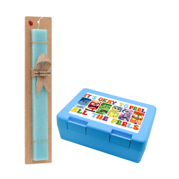 Inside Out It's Okay To Feel All The Feels , Easter Set, children's snack container BLUE & Easter aromatic flat candle (30cm) (TURQUOISE)