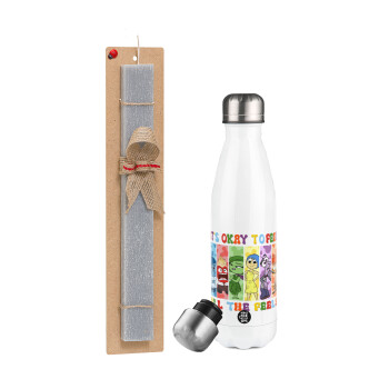 Inside Out It's Okay To Feel All The Feels , Easter candle, metallic white thermos bottle (500ml) & aromatic flat candle (30cm) (GRAY)