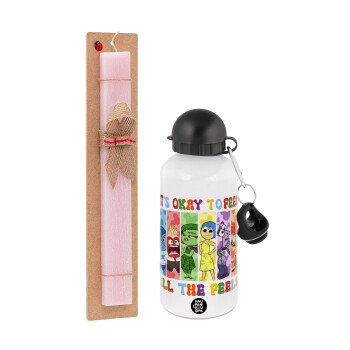 Inside Out It's Okay To Feel All The Feels , Easter Set, metallic aluminum bottle (500ml) & aromatic flat Easter candle (30cm) (PINK)