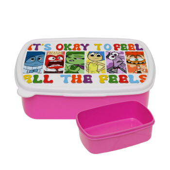 Inside Out It's Okay To Feel All The Feels , ΡΟΖ παιδικό δοχείο φαγητού (lunchbox) πλαστικό (BPA-FREE) Lunch Βox M18 x Π13 x Υ6cm