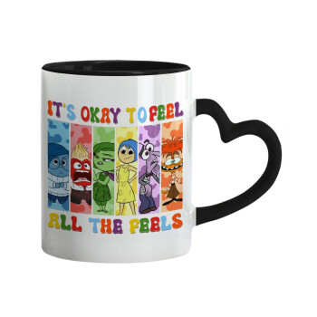 Inside Out It's Okay To Feel All The Feels , Mug heart black handle, ceramic, 330ml