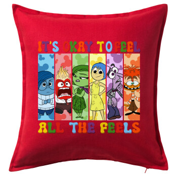 Inside Out It's Okay To Feel All The Feels , Sofa cushion RED 50x50cm includes filling