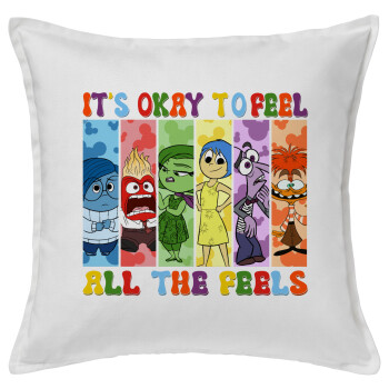 Inside Out It's Okay To Feel All The Feels , Sofa cushion White 50x50cm includes filling