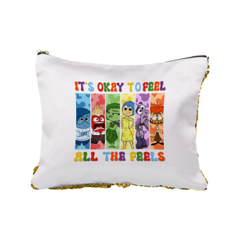 Inside Out It's Okay To Feel All The Feels , Sequin Gold Pouch Cosmetic Bag