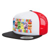 Adult Foam Flat Snapback with Mesh Black-White-Red (POLYESTER, ADULT, UNISEX, ONE SIZE)