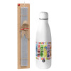 Easter Set, metallic stainless thermos bottle (500ml) & scented flat Easter candle (30cm) (GRAY)