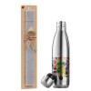 Easter Set, metallic stainless thermos flask (500ml) & scented flat Easter candle (30cm) (GRAY)