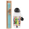 Easter Set, metallic aluminum water bottle (500ml) & scented flat candle (30cm) (TURQUOISE)