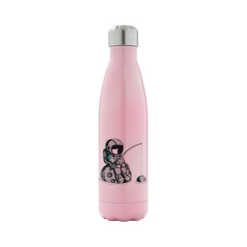Little astronaut fishing, Metal mug thermos Pink Iridiscent (Stainless steel), double wall, 500ml