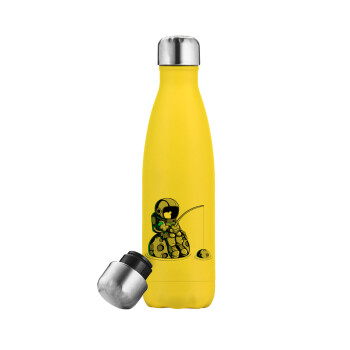 Little astronaut fishing, Yellow Stainless Steel Metallic Thermos, double-walled, 500ml