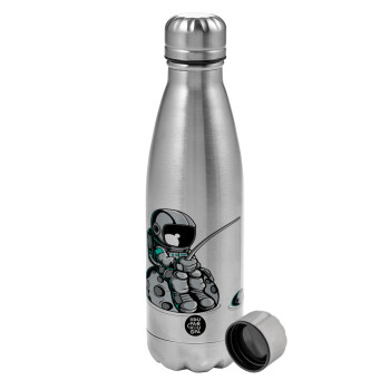 Little astronaut fishing, Metallic water bottle, stainless steel, 750ml