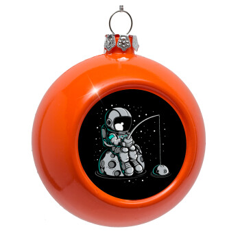 Little astronaut fishing, Orange Christmas tree ornament bauble 8cm