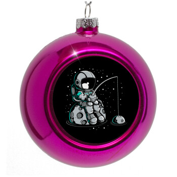 Little astronaut fishing, Purple Christmas tree ornament bauble 8cm