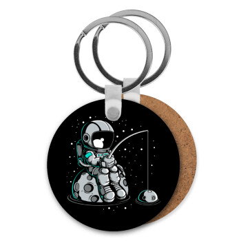 Little astronaut fishing, Μπρελόκ Ξύλινο στρογγυλό MDF Φ5cm