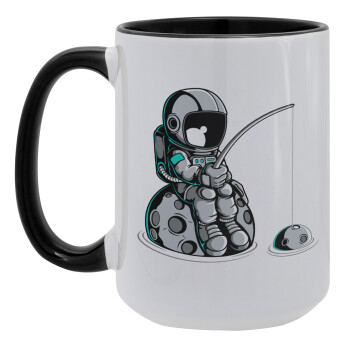 Little astronaut fishing, Κούπα Mega 15oz, κεραμική Μαύρη, 450ml