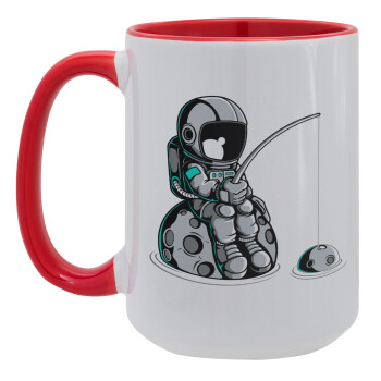 Little astronaut fishing, Κούπα Mega 15oz, κεραμική Κόκκινη, 450ml