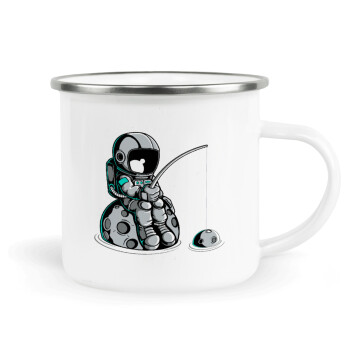 Little astronaut fishing, Metallic enamel cup white 360ml