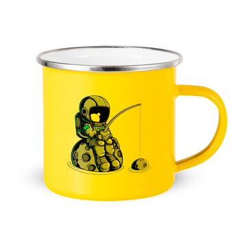 Little astronaut fishing, Yellow Enamel Metallic Cup 360ml