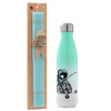 Easter Set, Metallic green/white thermos (Stainless steel), double-walled, 500ml & scented flat Easter candle (30cm) (TURQUOISE)