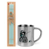 Easter Set, metallic thermal cup (300ml) & aromatic flat Easter candle (30cm) (TURQUOISE)