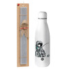 Easter Set, metallic stainless thermos bottle (500ml) & scented flat Easter candle (30cm) (GRAY)