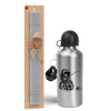 Easter Set, metallic silver aluminum water bottle (500ml) & aromatic flat Easter candle (30cm) (GRAY)