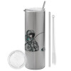 Eco friendly stainless steel Silver tumbler 600ml, with metal straw & cleaning brush