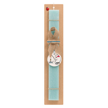 Bear fishing, Easter Set, wooden keychain & aromatic flat Easter candle (30cm) (TURQUOISE)