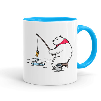 Bear fishing, Mug colored light blue, ceramic, 330ml