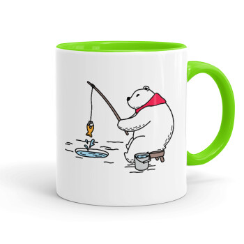 Bear fishing, Mug colored light green, ceramic, 330ml